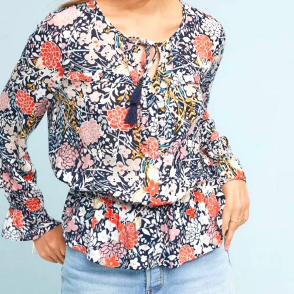 Anthropologie Maeve Floral Peasant Top, Sz XS